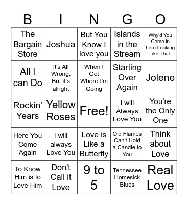 Dolly Bingo Card