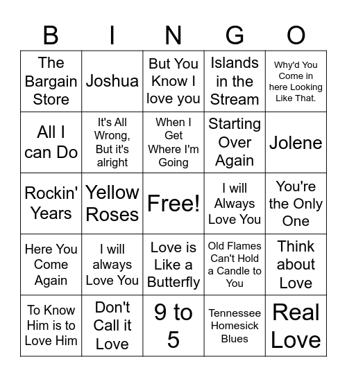 Dolly Bingo Card