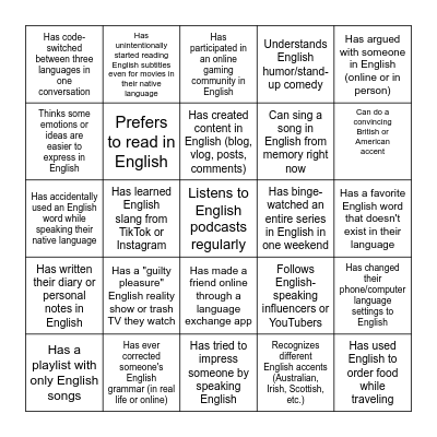 Introduction Bingo Card