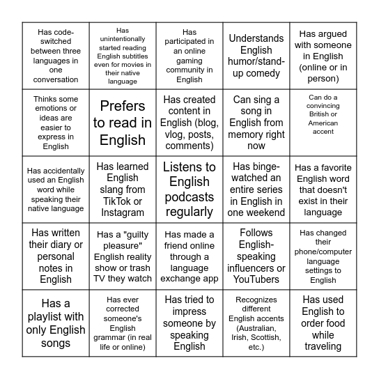 Introduction Bingo Card
