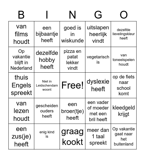 Zoek iemand die.. Bingo Card