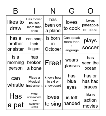 Get to Know You BINGO Card