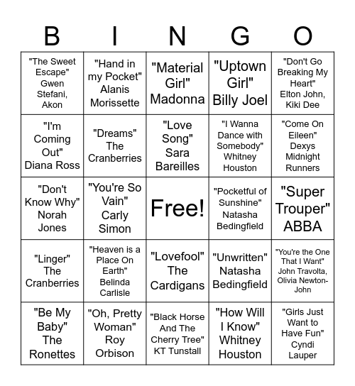Girl in a 2000s RomCom Bingo Card