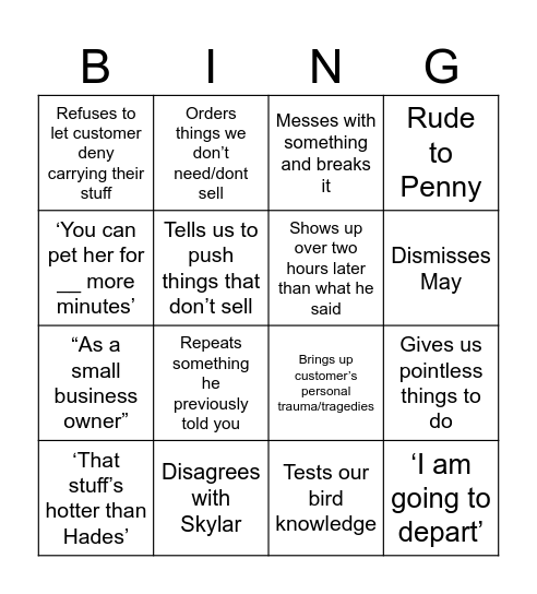 Bingo Round 2 Bingo Card