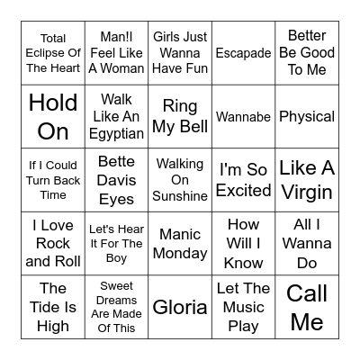 80's, 90's LADIES---SINGO Bingo Card