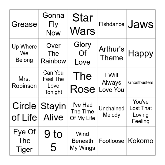 MOVIE THEMES----SINGO Bingo Card