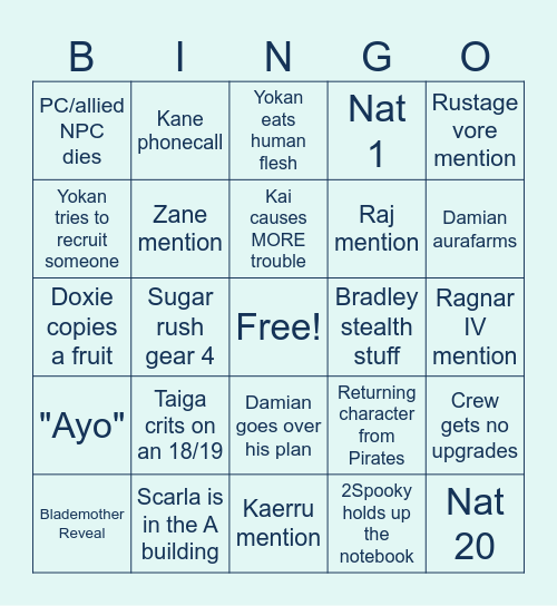 Marines Episode 76 Bingo Card