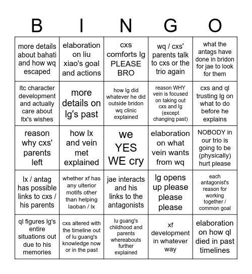 Link Click S3P1 predictions (im late) Bingo Card