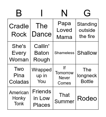 c* Garth Brooks Bingo Card
