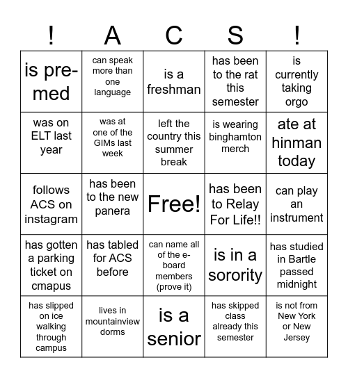 ACS BINGO Card