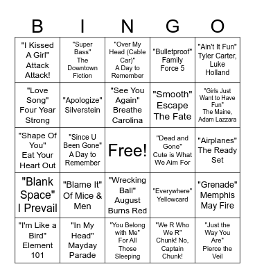 Pop Goes Punk Bingo Card