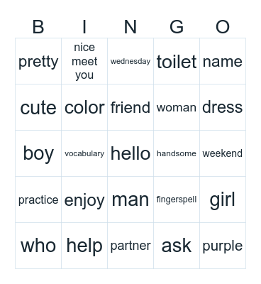 ASL Bingo Card
