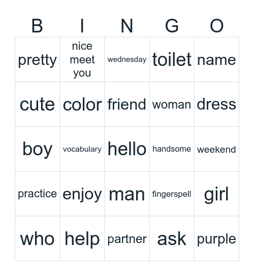 ASL Bingo Card