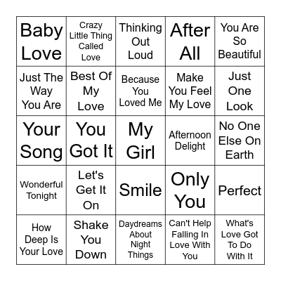 LOVE SONGS-----SINGO Bingo Card