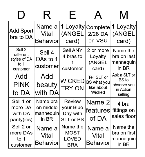 DREAM ANGEL Bingo Card