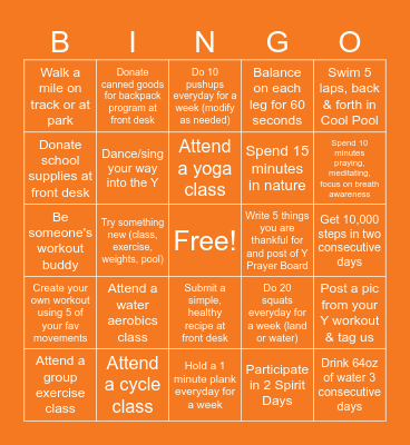 YMCA Fall Fitness Bingo 2026 Bingo Card
