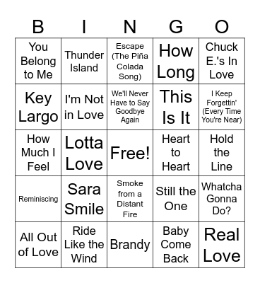 Yacht Rock Bingo Card