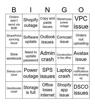 Technical Difficulties Bingo Card