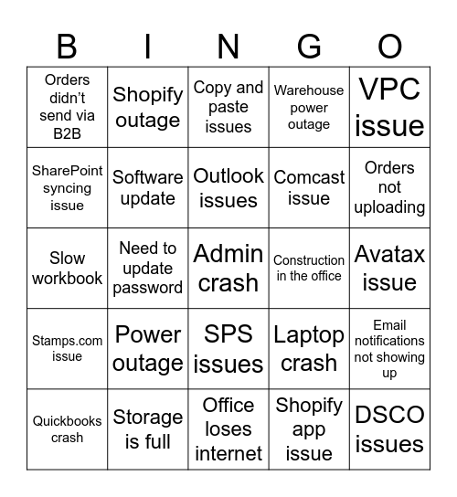 Technical Difficulties Bingo Card
