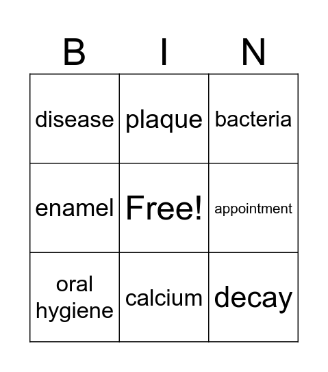 Dental Hygiene Bingo Card
