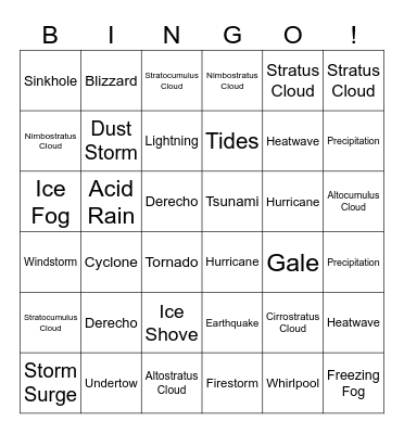 Weather Bingo Card