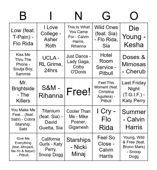 Pregame Bingo Card