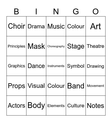 Visual & Performing Arts Bingo Card