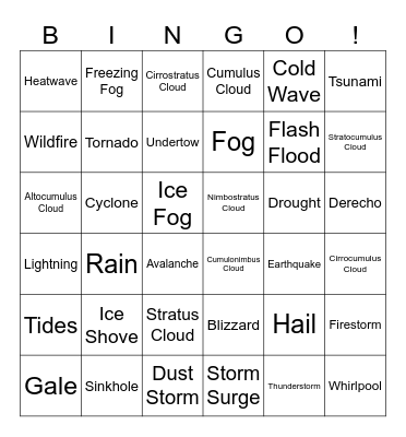 Weather Bingo Card