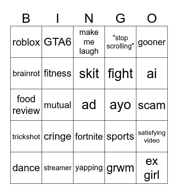 tiktok Bingo Card
