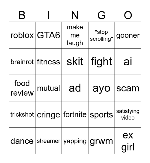 tiktok Bingo Card