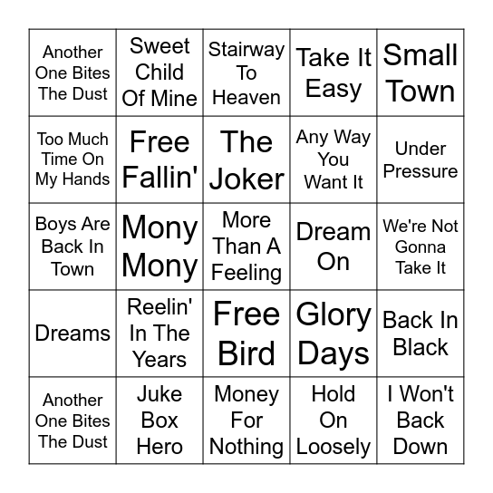 ROCK AND ROLL OLDIES---SINGO Bingo Card