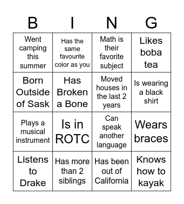 Back-to-School Bingo Card