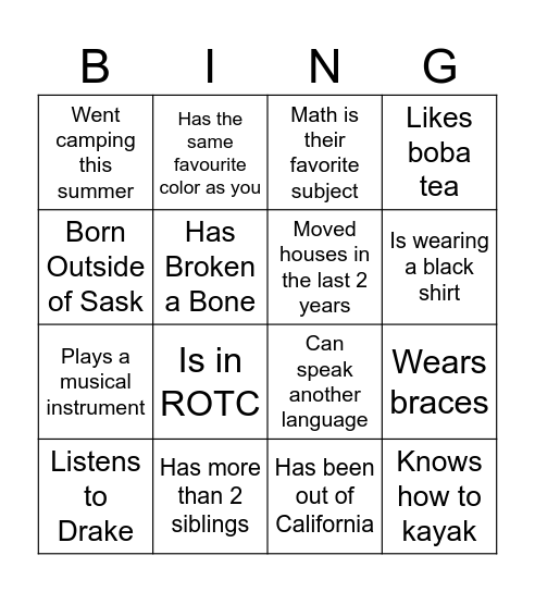Back-to-School Bingo Card