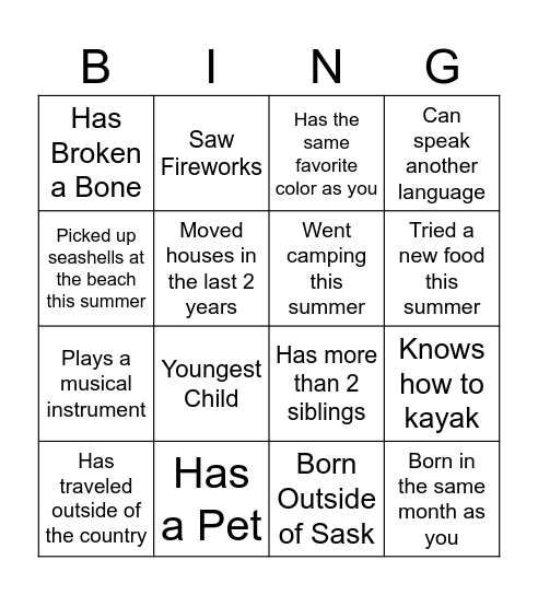 Back-to-School Bingo Card