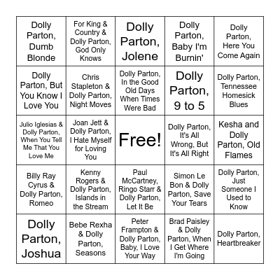Dolly and Friends Bingo Card