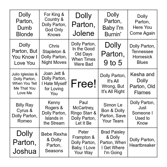 Dolly and Friends Bingo Card