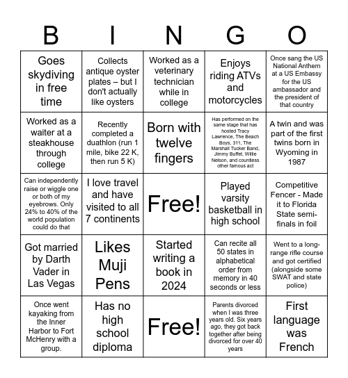 QSAS Fun Facts Bingo Card