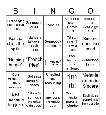 Love island reunion bingo Card