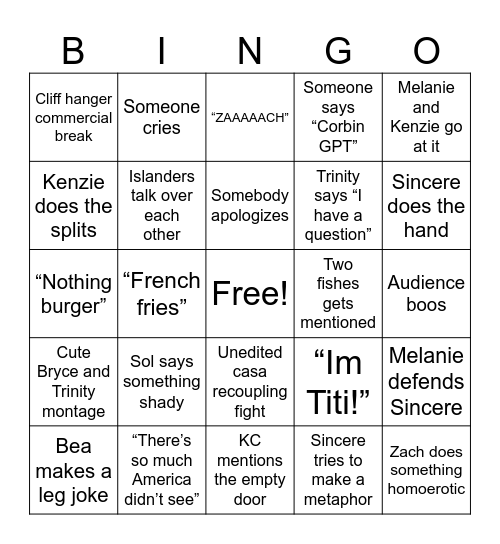 Love island reunion bingo Card