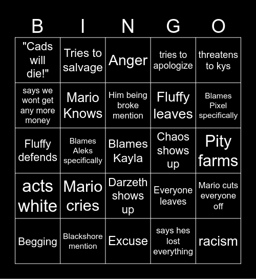 Bowser was right Bingo Card