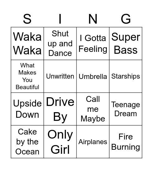 2000's Singo! Bingo Card