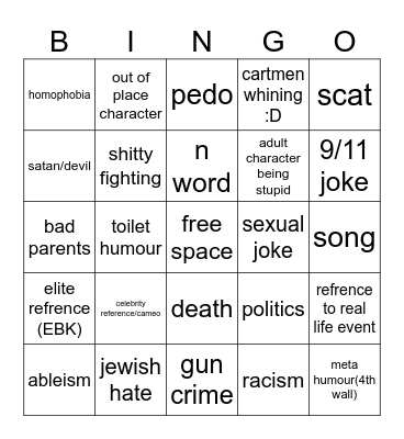 south park bingo Card
