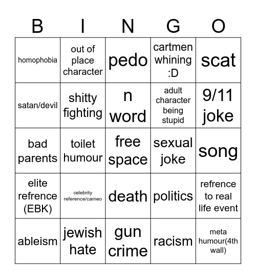 south park bingo Card