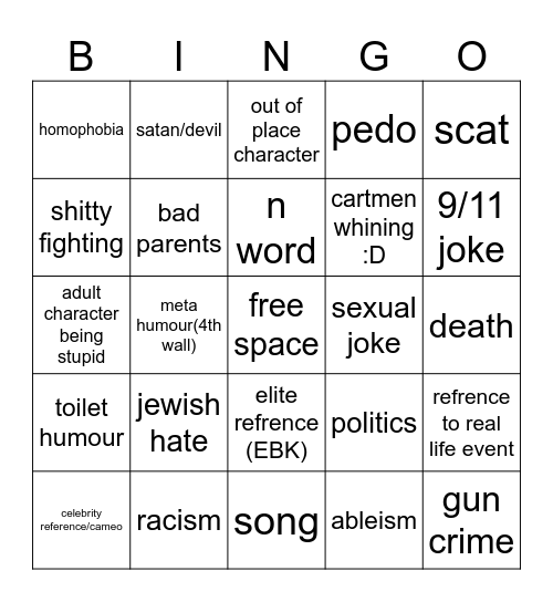 south park bingo Card