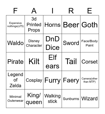 Renfaire Bingo Card