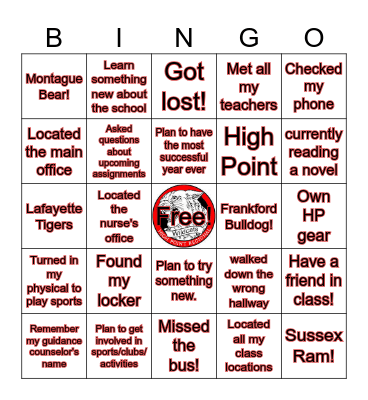 Welcome Freshman Bingo Card