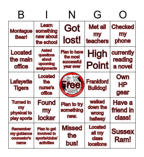 Welcome Freshman Bingo Card