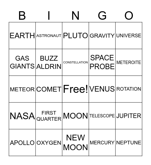 SPACE! Bingo Card