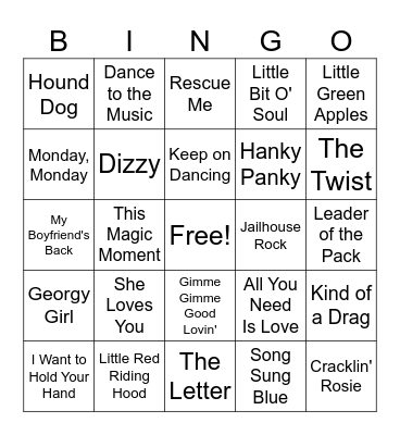 Oldies Coverall Bingo Card