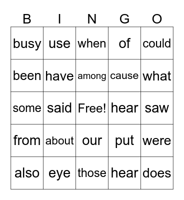 Finn's Red Words #2 Bingo Card